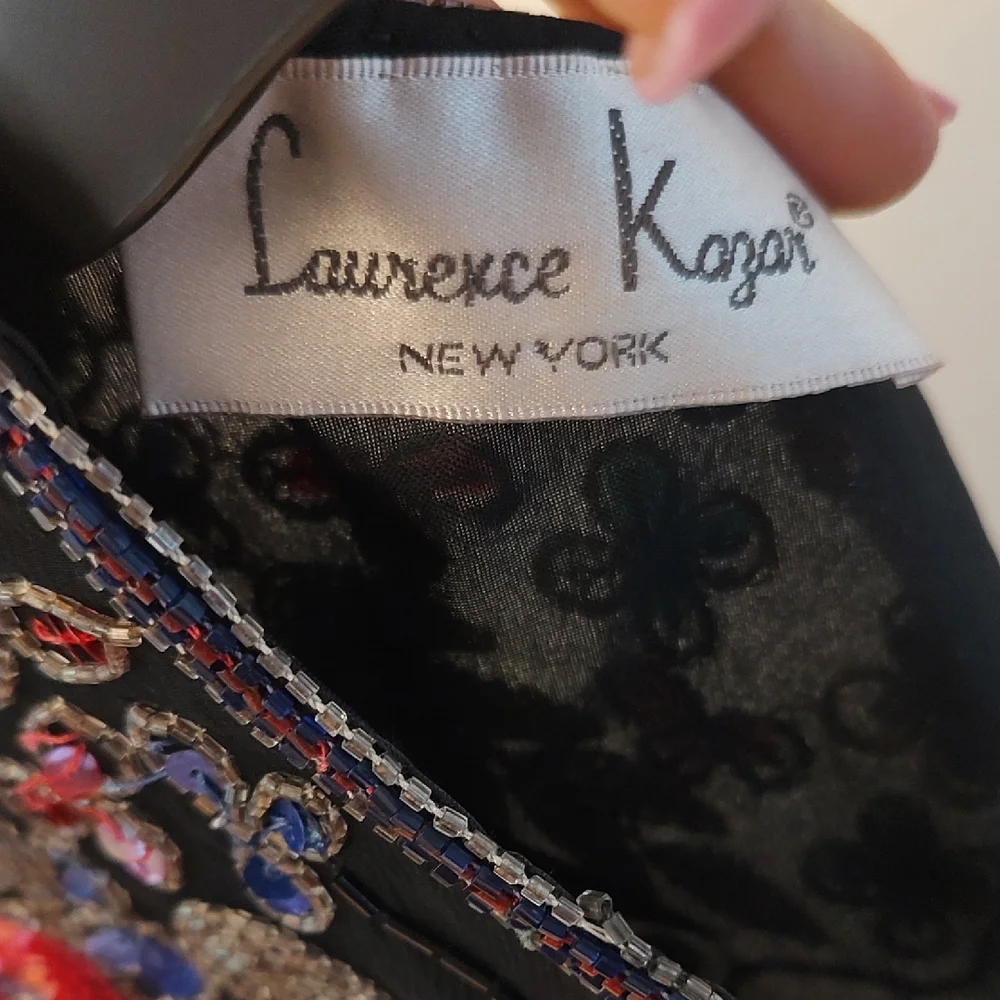 80s Laurence Kazar Black Silk Blouse Floral Sequin Embroidery Sparkly Holiday PS - Picture 4 of 7